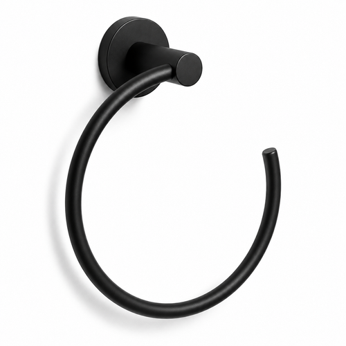 Anneau porte-serviette rond noir mat pour lavabo 20 cm