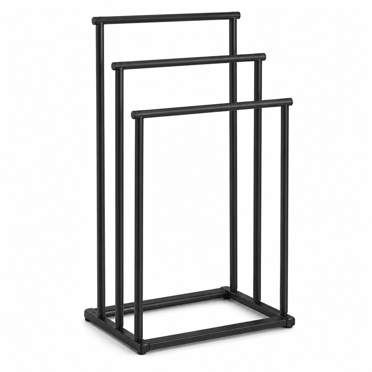 Porte-serviettes sur pied à trois niveaux noir mat 85 cm