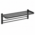 Porte-serviettes mural triple noir avec tablette supérieure 60 cm