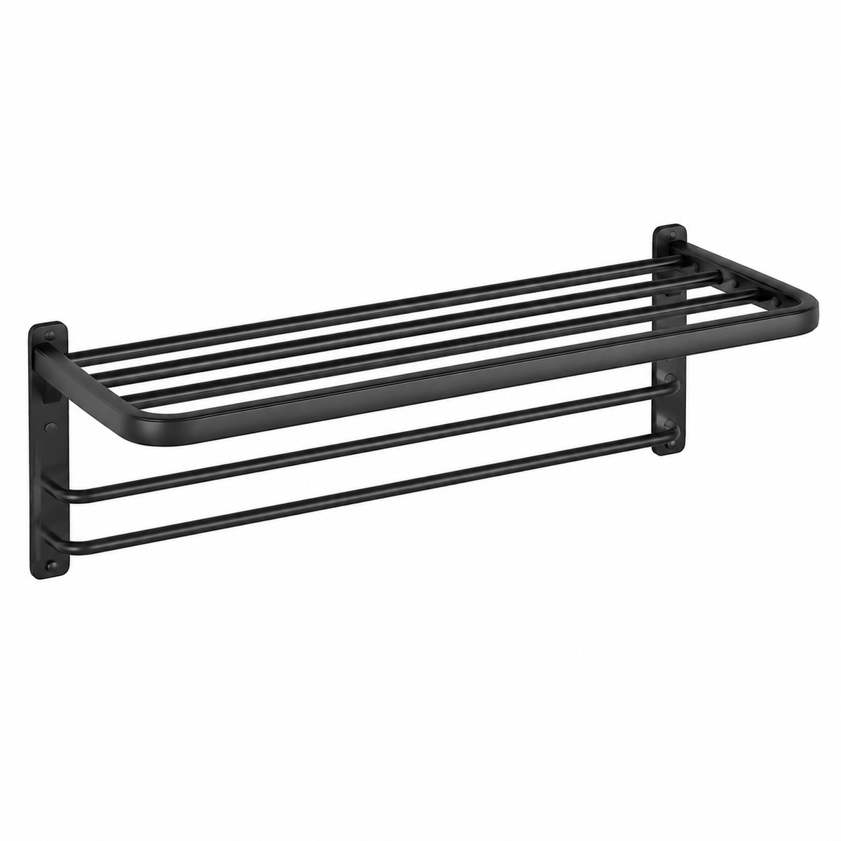 Porte-serviettes mural triple noir avec tablette supérieure 60 cm