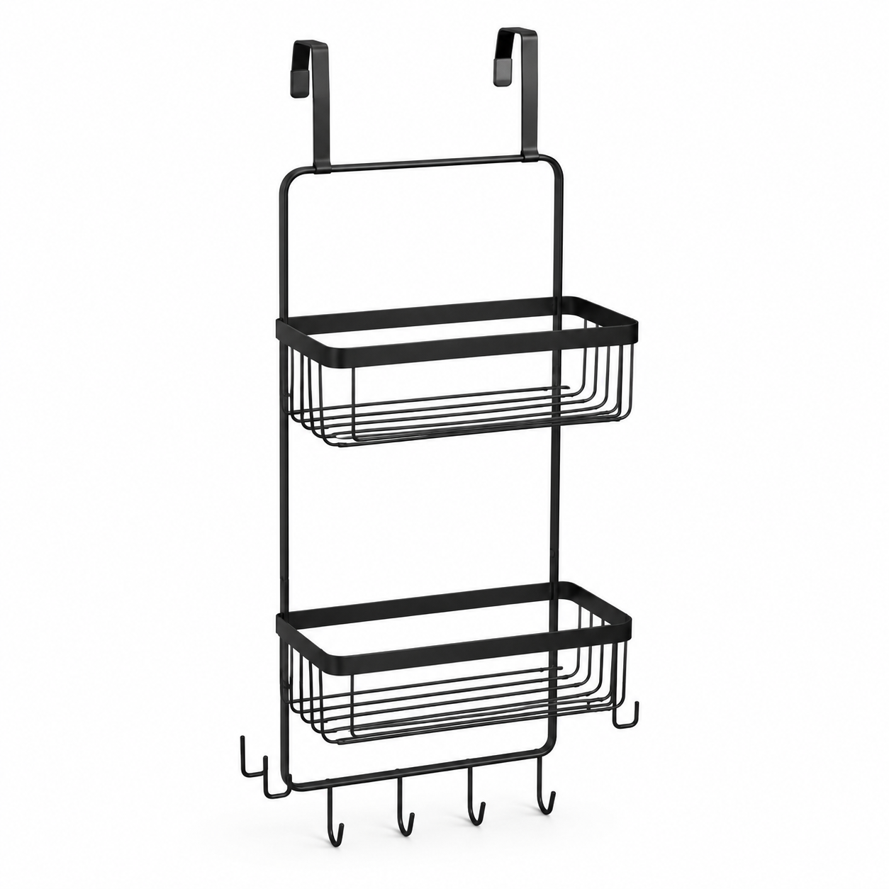 Serviteur de douche suspendu noir avec crochets 28x12x65 cm