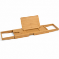 Plateau de baignoire extensible en bambou avec support livre 70 à 105 cm