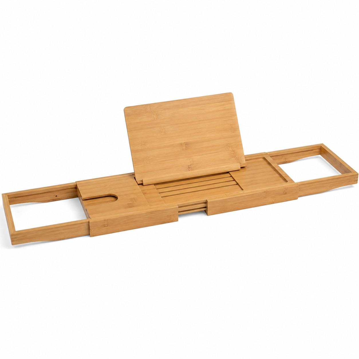 Plateau de baignoire extensible en bambou avec support livre 70 à 105 cm