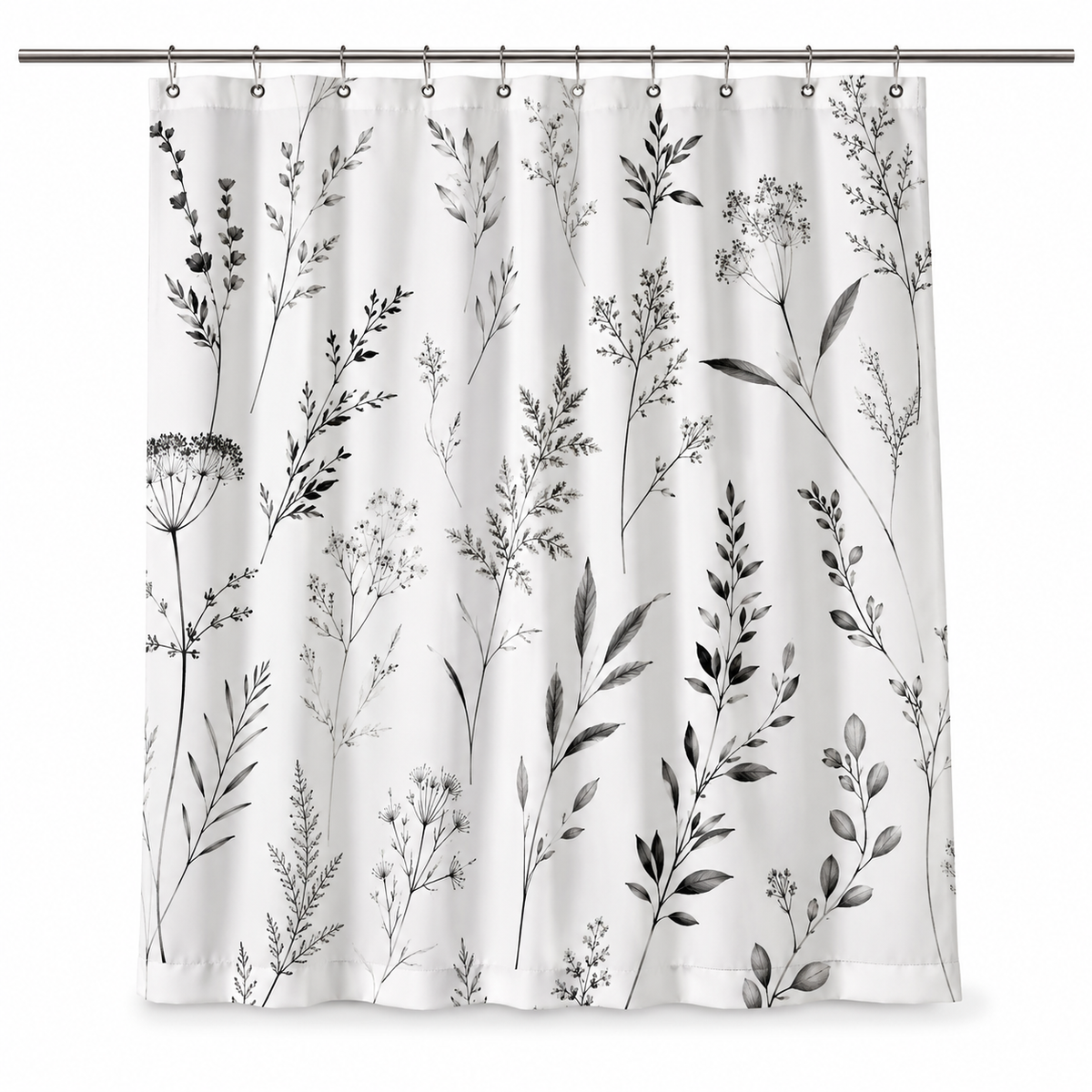 Rideau de douche blanc à motif botanique noir 180x200 cm