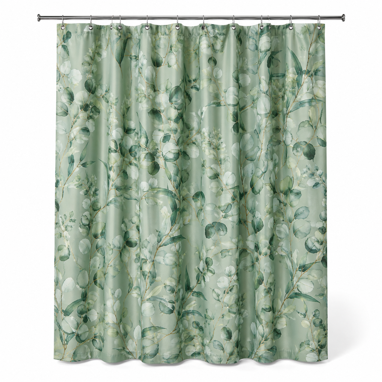 Rideau de douche vert eucalyptus à imprimé végétal 180x200 cm