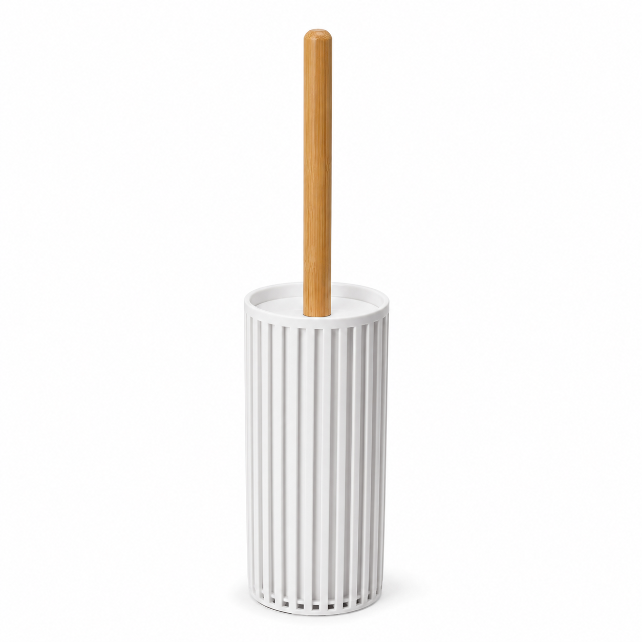 Brosse WC blanche et bambou avec support ventilé 39 cm