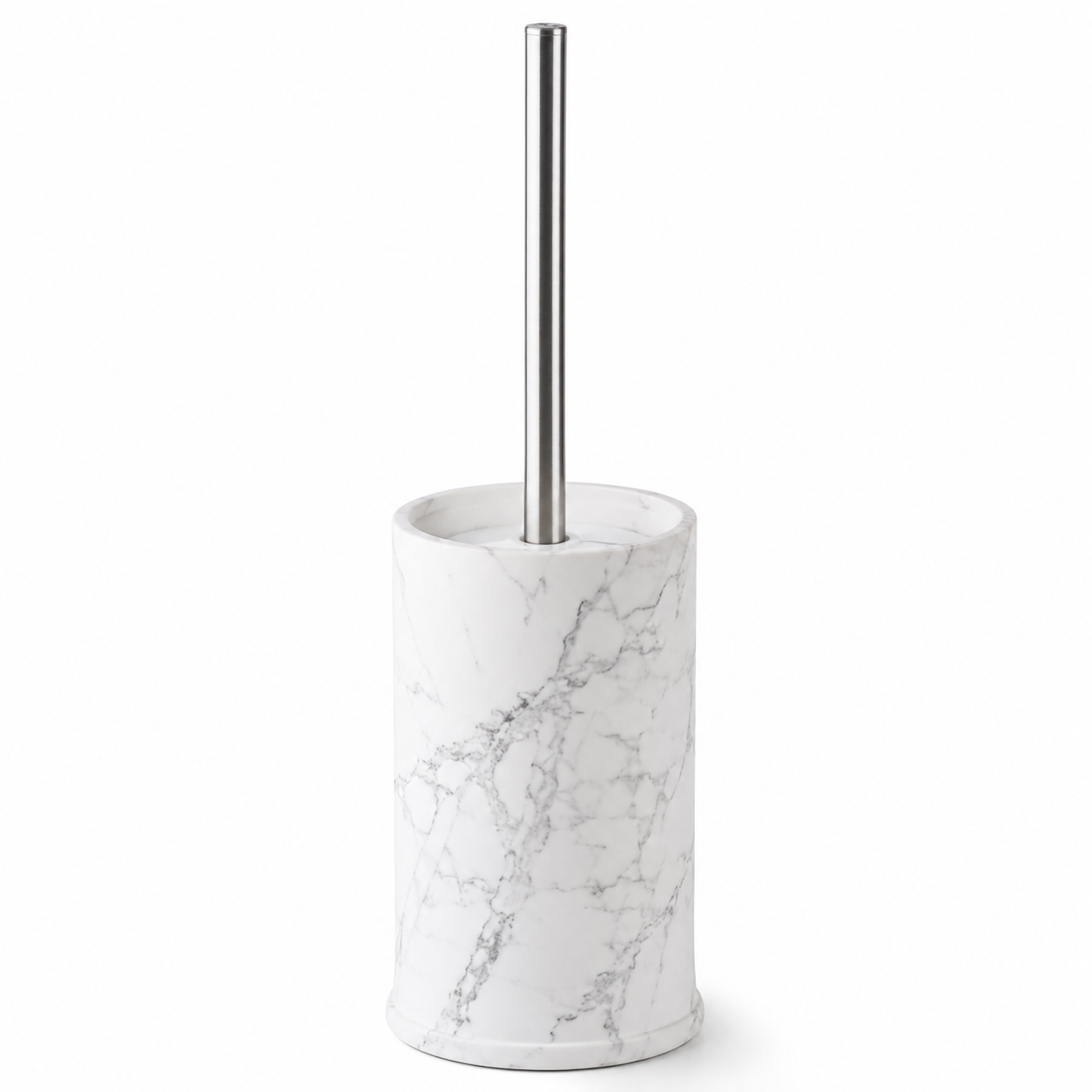 Brosse WC blanche effet marbre avec support en résine 40 cm