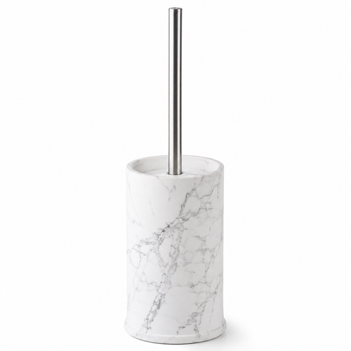 Brosse WC blanche effet marbre avec support en résine 40 cm